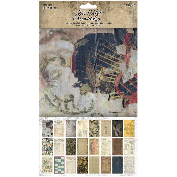 Tim Holtz Idea-Ology Backdrops Double-Sided Cardstock 6"x 10" 24 Pack - Volume #2