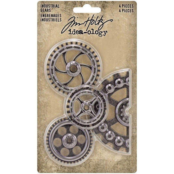 Tim Holtz Idea-Ology - Metal Industrial Gears 1.5" To 3" 4 pack - Antique Nickel