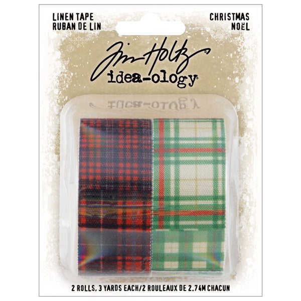 Tim Holtz Idea-Ology Linen Tape 1"x 3yd 2 pack - Patchwork Christmas
