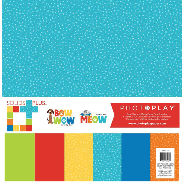 PhotoPlay Double-Sided Solids + Paper Pack 12"X12" 6 pack - Bow Wow & Meow
