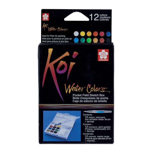 Koi Watercolour Pocket Field Sketch Box - 12 Colours + Water Brush*