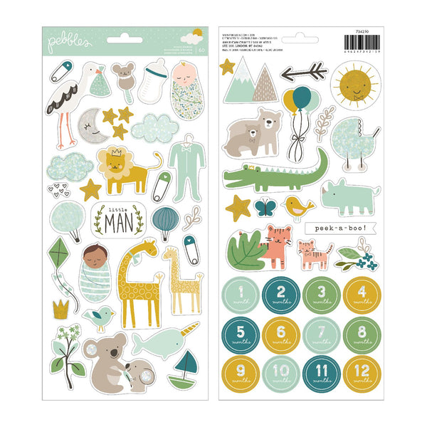 Pebbles - Peek-A-Boo You - Cardstock Stickers - Icons, Boy with Glitter Accents