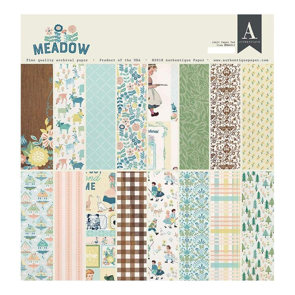 Authentique Double-Sided Cardstock Pad 12 inch X12 inch 24 pack Meadow, 8 Designs/3 Each