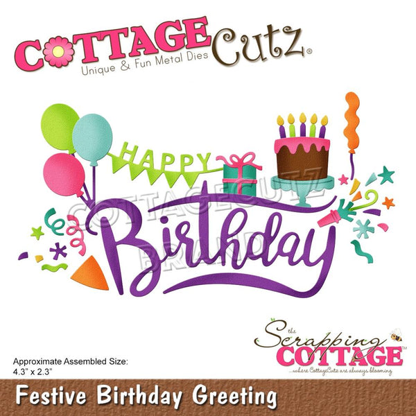 CottageCutz Dies - Festive Birthday Greeting, 4.3 inchX2.3 inch*