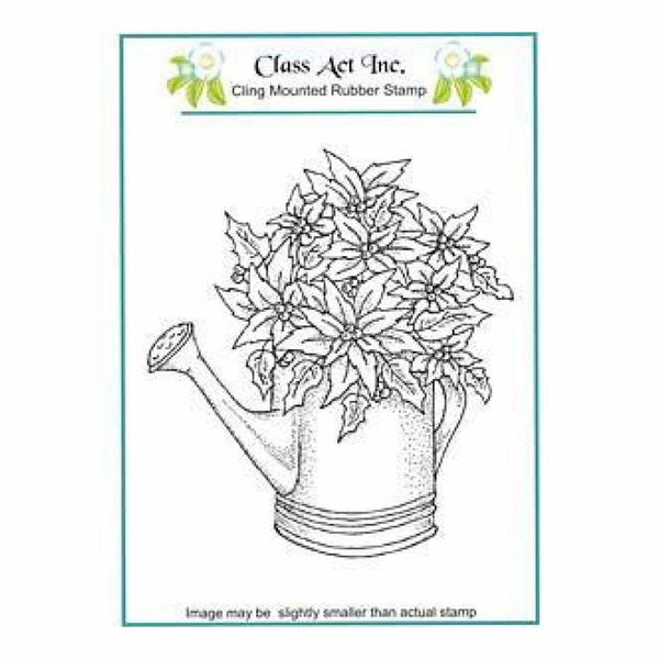 Class Act Cling Mounted Rubber Stamp 4.25In.X5.75In. Poinsettia Watering Can