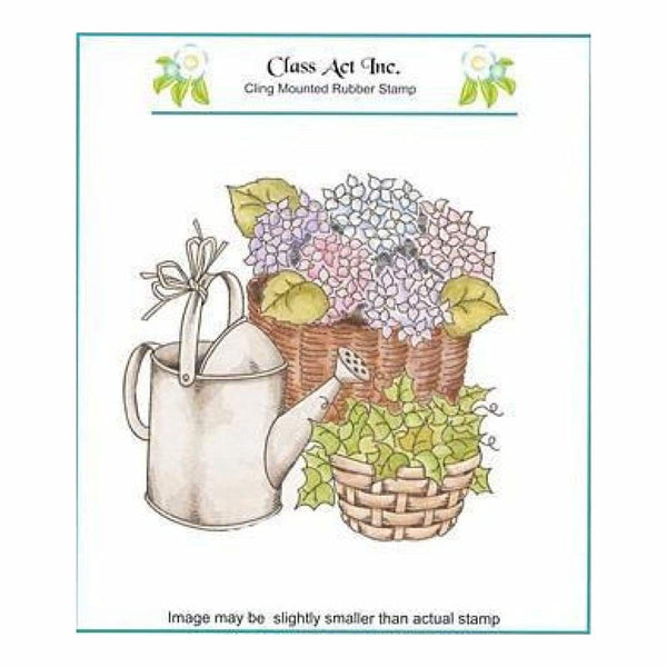 Class Act Cling Mounted Rubber Stamp 5.75 Inch X6.75 Inch Watering Hydrangeas