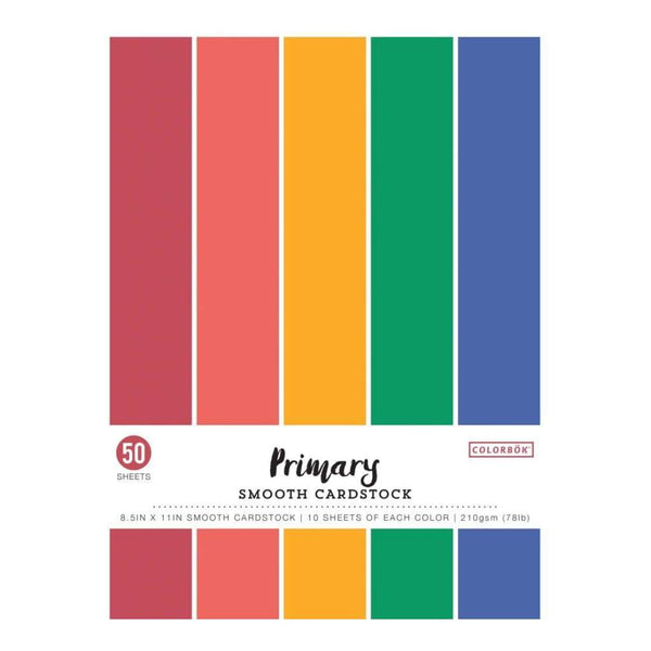 Colorbok 78lb Smooth Cardstock 8.5 inch X11 inch 50 pack Primary, 5 Colours/10 Each