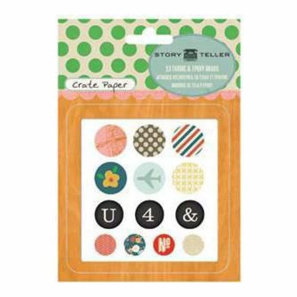 Crate Paper - Story Teller - Fabric & Epoxy Brads 13Pc