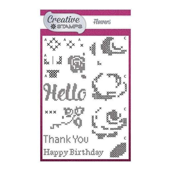 Creative Stamps A6 Stamp Set Flowers Set of 15 - Cross Stitch Collection