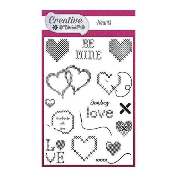 Creative Stamps A6 Stamp Set Hearts Set of 15 - Cross Stitch Collection