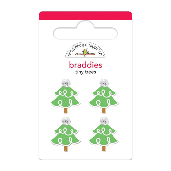 Doodlebug - Braddies Brads 4 pack - Tiny Trees, Christmas Magic
