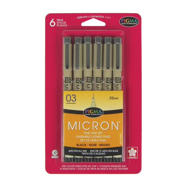 Sakura - Pigma Micron Pens 03 .35Mm 6 Pack Black