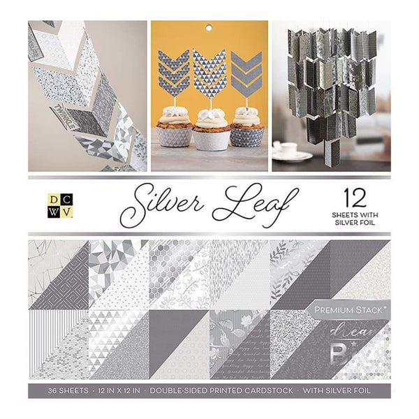 DCWV Double-Sided Paper Stack 12 inch X12 inch 36 pack Silver Leaf with Silver Foil