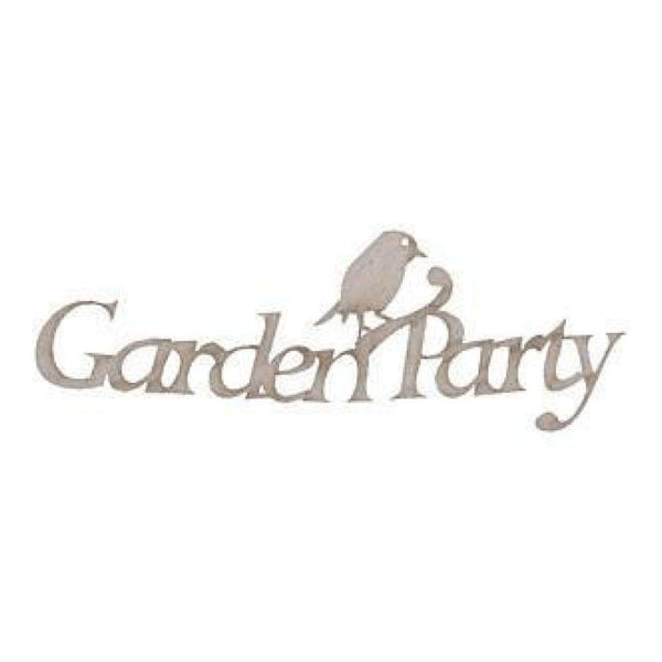Die-Cut Grey Chipboard Word Garden Party 2 Inch X6.75 Inch