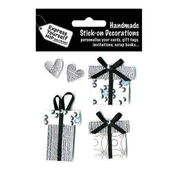 Express Yourself Mip 3-D Stickers - Silver Gift Boxes & Hearts