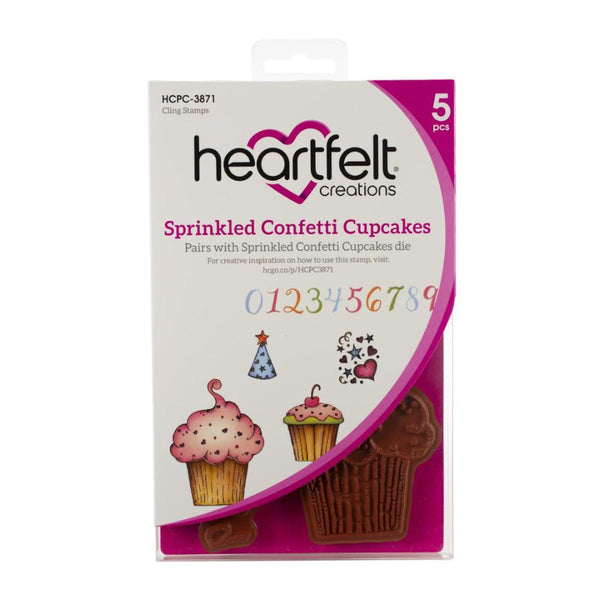 Heartfelt Creations - Cling Rubber Stamp Set - Sprinkled Confetti Cupcakes .75 To 5.5in