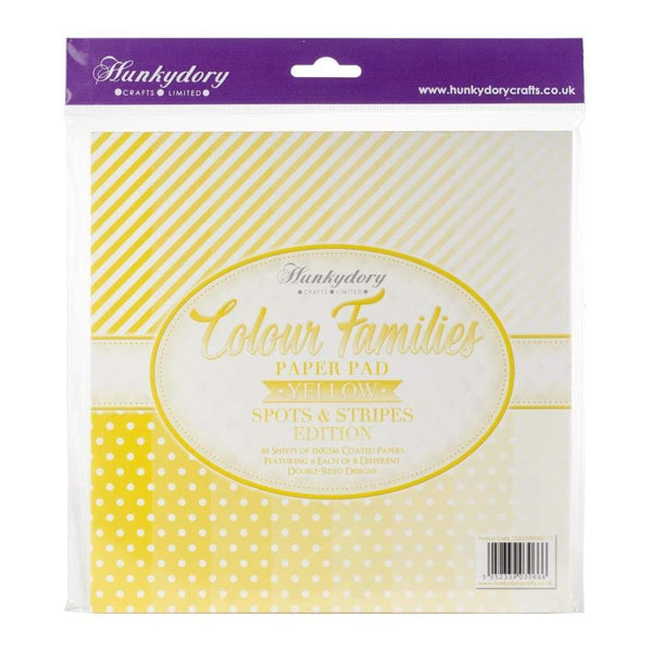 Hunkydory Colour Families Double-Sided Paper Pad 8 inch X8 inch 48 pack Yellow Spots & Stripes