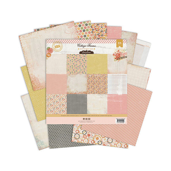 Pink Paislee D/Sided Paper Pack 12in x 12in 24 pack  - Cottage Collection