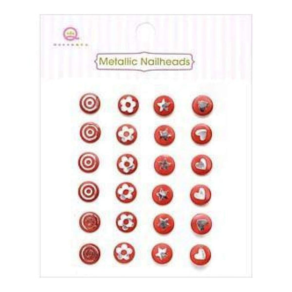 Queen & Co - Metallic Silver Self-Adhesive Nailheads 24 Pack Red