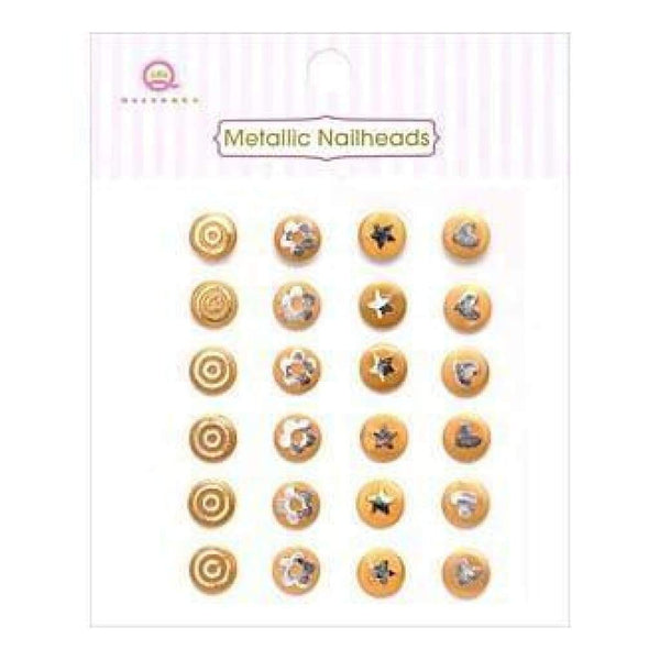 Queen & Co - Metallic Silver Self-Adhesive Nailheads 24 Pack Yellow