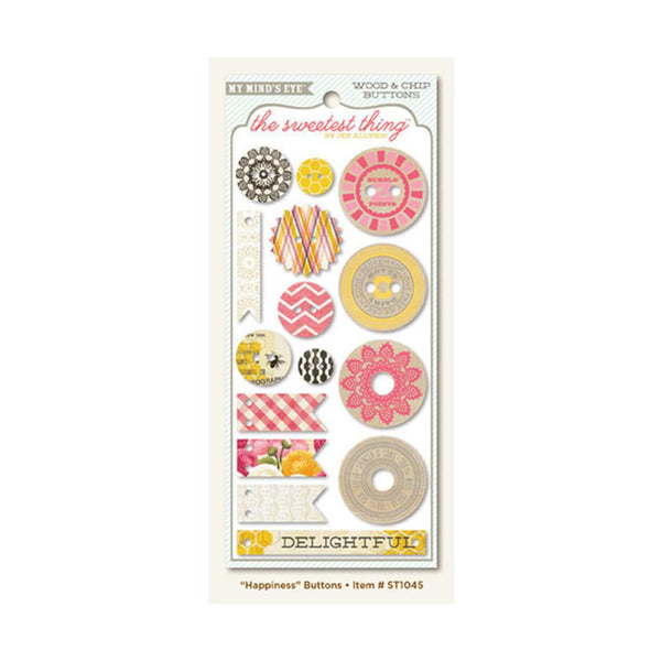 My Minds Eye - The Sweetest Thing Collection - Honey - Decorative Buttons - Happiness