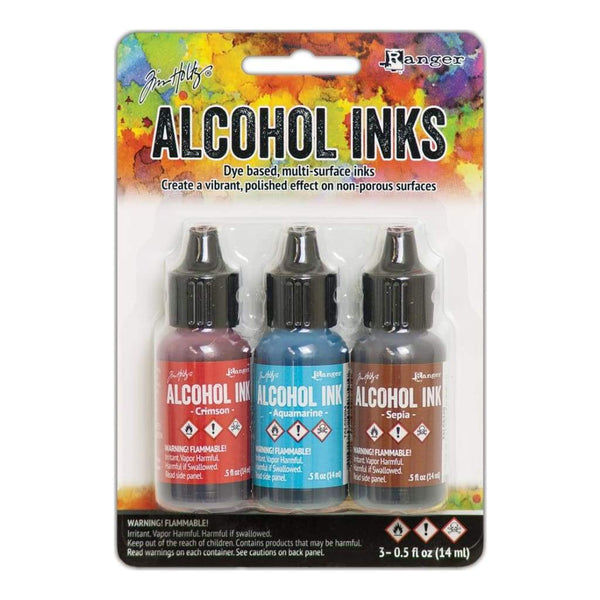 Tim Holtz Alcohol Ink .5oz 3 pack - Rodeo-Crimson & Aquamarine & Sepia