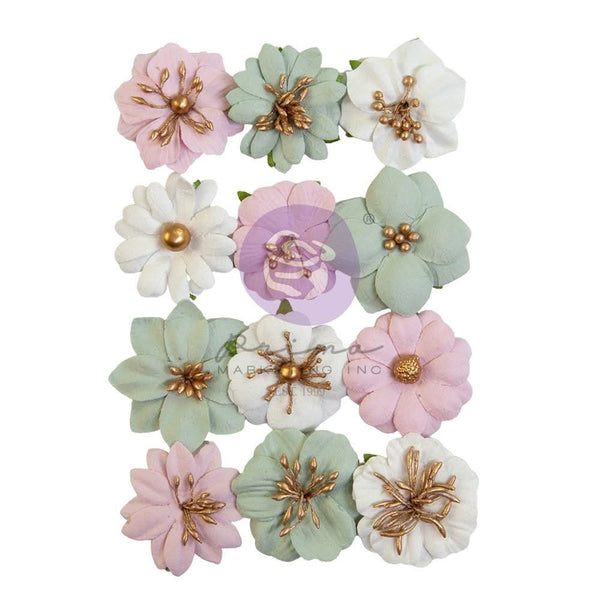 Prima Marketing Paper Flowers 12 pack  Enveloped/ Avec Amour*