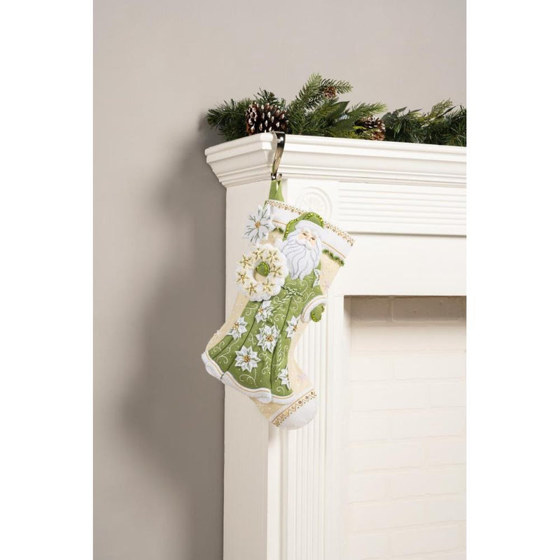Bucilla Felt Stocking Applique Kit 18" Long White Poinsettia Santa*