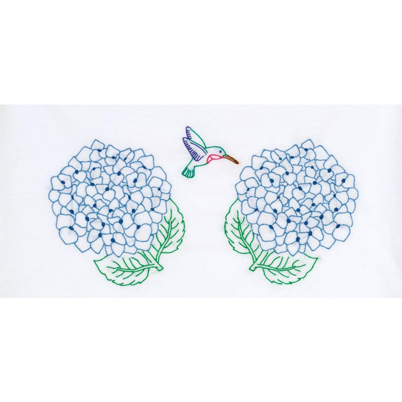 Jack Dempsey Stamped Pillowcases  with White Perle Edge 2 pack  Hydrangeas*