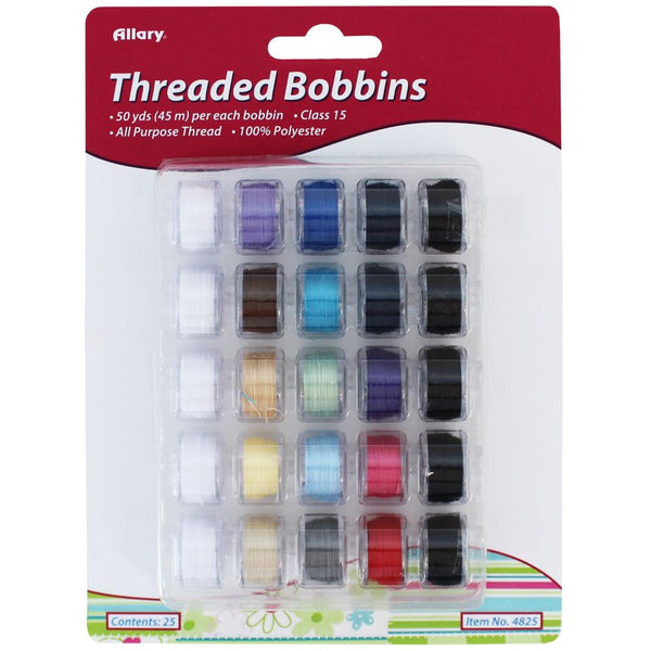 Allary Threaded Bobbins 50yd Each 25/Pkg - Assorted Colours*