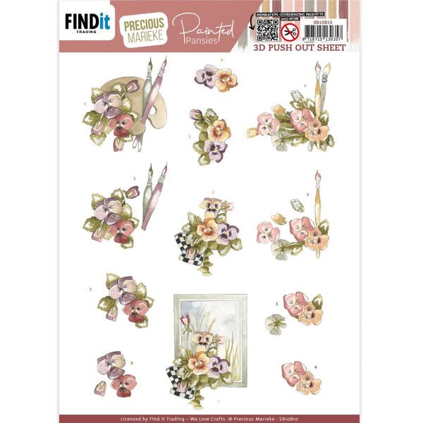 Find It Trading Precious Marieke Punchout Sheet Pansies And Brushes, Painted Pansies