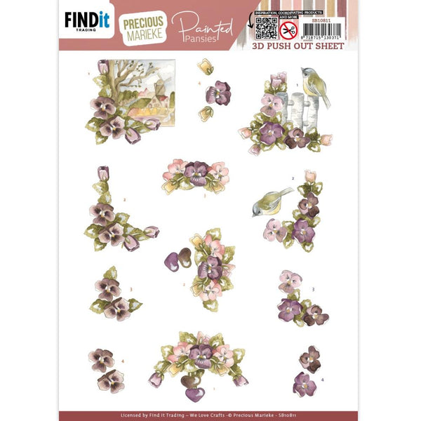 Find It Trading Precious Marieke Punchout Sheet Purple, Painted Pansies