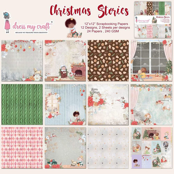 Dress My Craft Single-Sided Paper Pad 12"X12" 24/Pkg Christmas Stories, 12 Designs/2 Each*