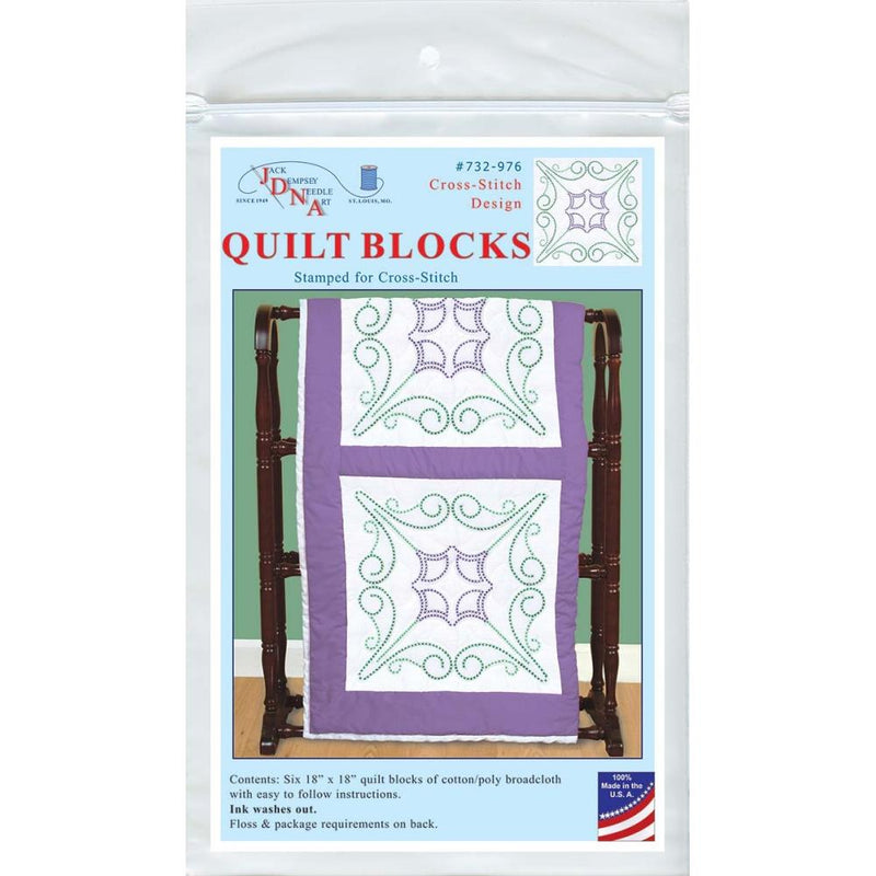 Jack Dempsey Stamped White Quilt Blocks 18"X18" 6/Pkg Cross-Stitch Design*