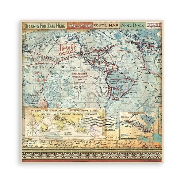 Stamperia Single-Sided Paper Pad 8"x 8" 22/Pkg - Art of Travelling