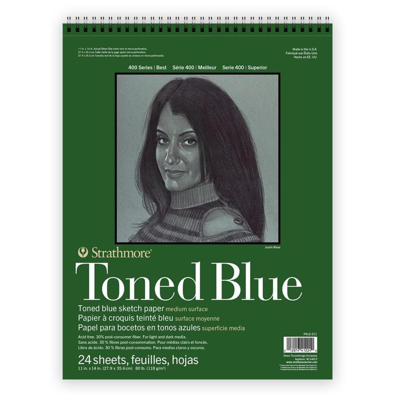 Strathmore 400 Series Toned Blue Sketch Pad 11"x 14" Wire Bound - 24 Sheets
