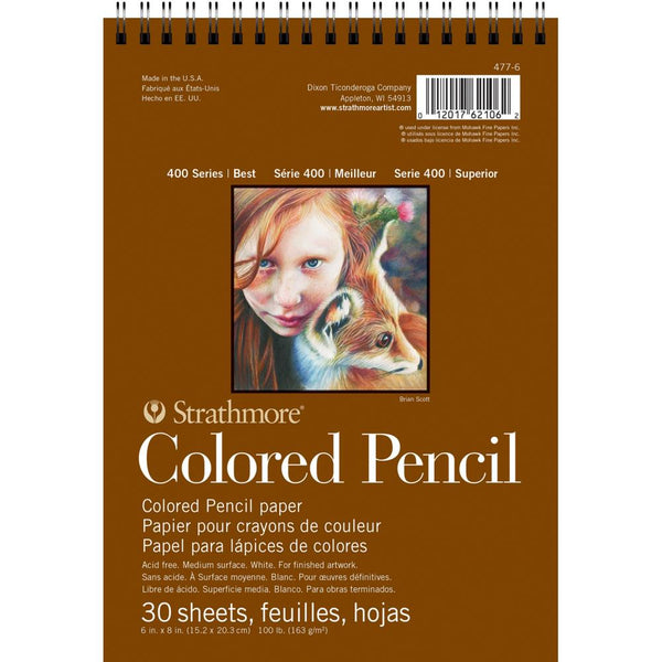 Strathmore 400 Series Coloured Pencil Pad 100lb 6"X8" Wirebound Top, 30 Sheets