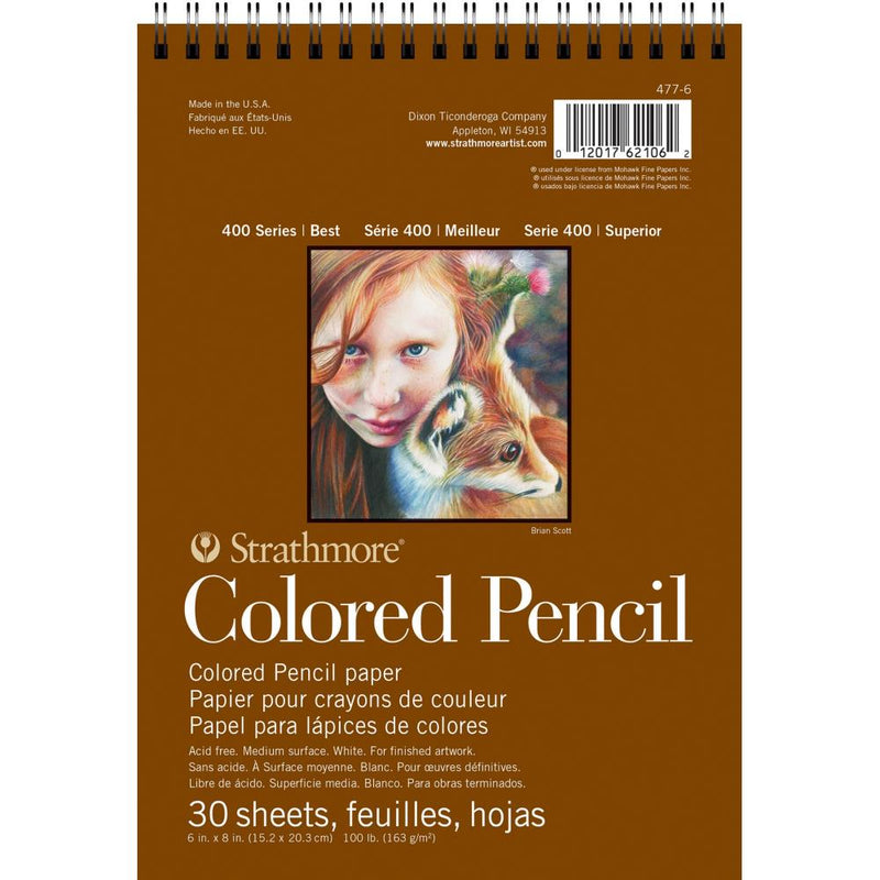 Strathmore 400 Series Coloured Pencil Pad 100lb 6"X8" Wirebound Top, 30 Sheets