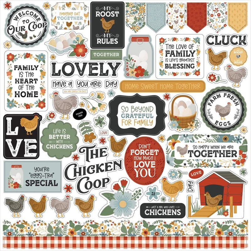 Echo Park Chickens Cardstock Stickers 12"X12" Elements