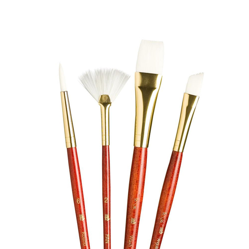 Princeton Real Value White Taklon Short Handle Brush Set 4/Pkg