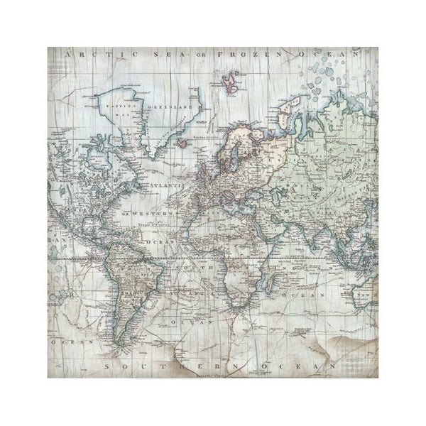 Stamperia Polyester Fabric 12"x 12" 4/Pkg - Silent Sea