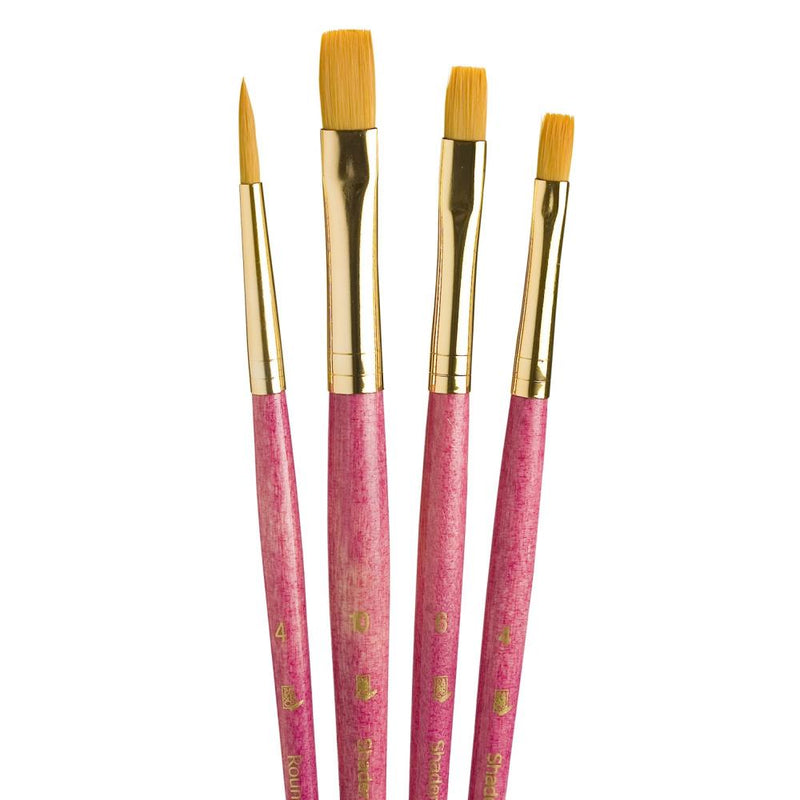 Princeton Real Value Golden Taklon Short Handle Brush Set 4/Pkg