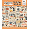 Halloween collage cutouts packaging with various designs on an orange background
