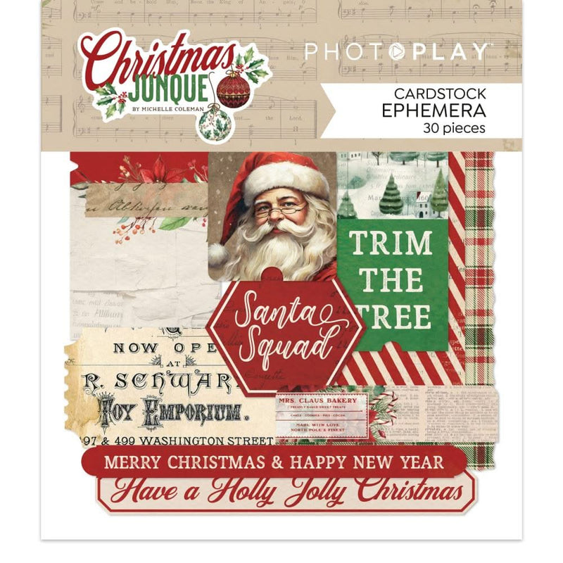 Cardstock ephemera set with Christmas-themed designs and 'PHOTOPLAY' branding.