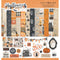 Halloween-themed scrapbooking paper pack with various designs and text on an orange background.