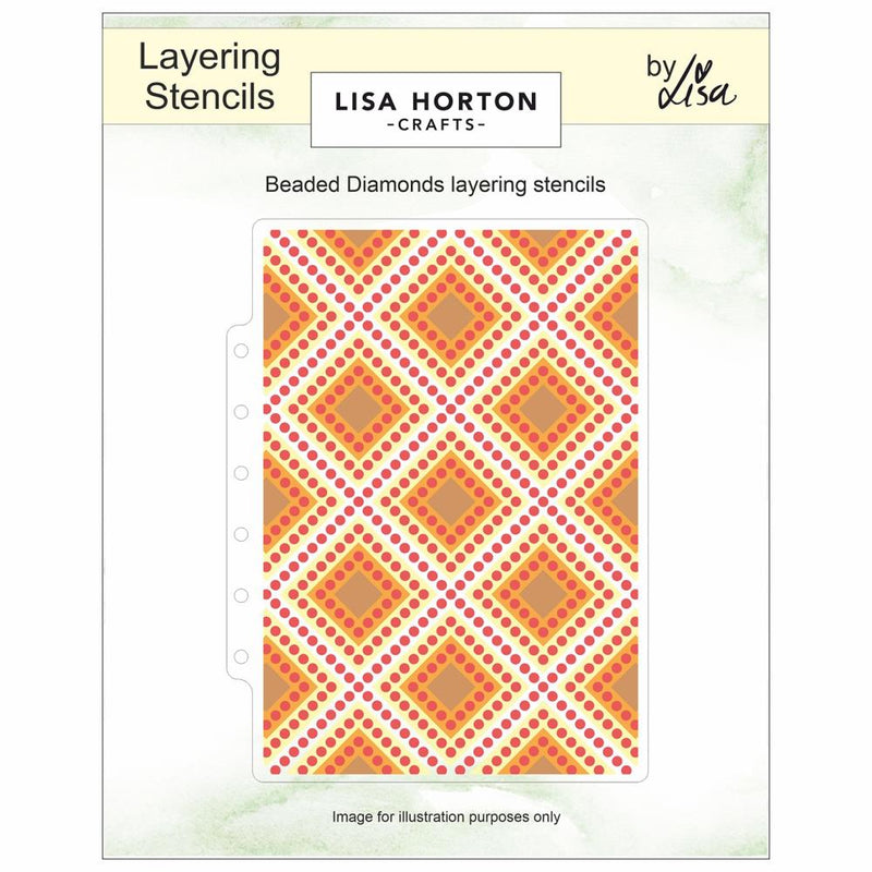 Layering stencils by Lisa Horton Crafts with geometric pattern on a white background