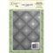 3D embossing folder with geometric pattern and brand name on a green background