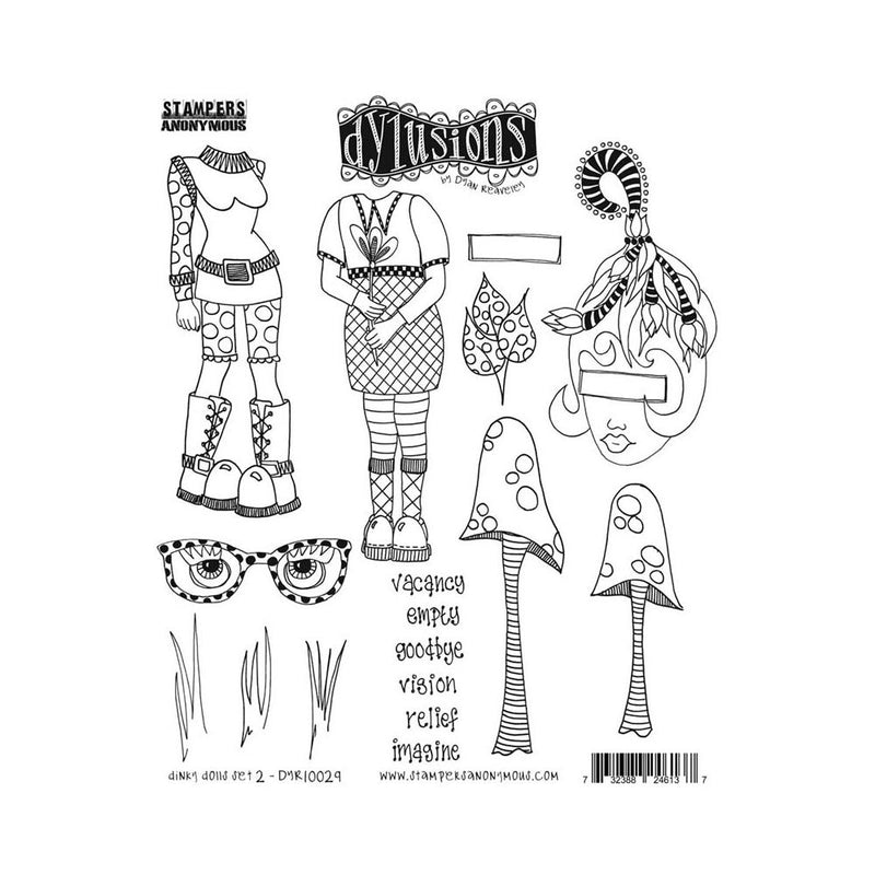 Dyan Reaveley's Dylusions Cling Stamp Collections 8.5"x 7" - Dinky Dolls Set