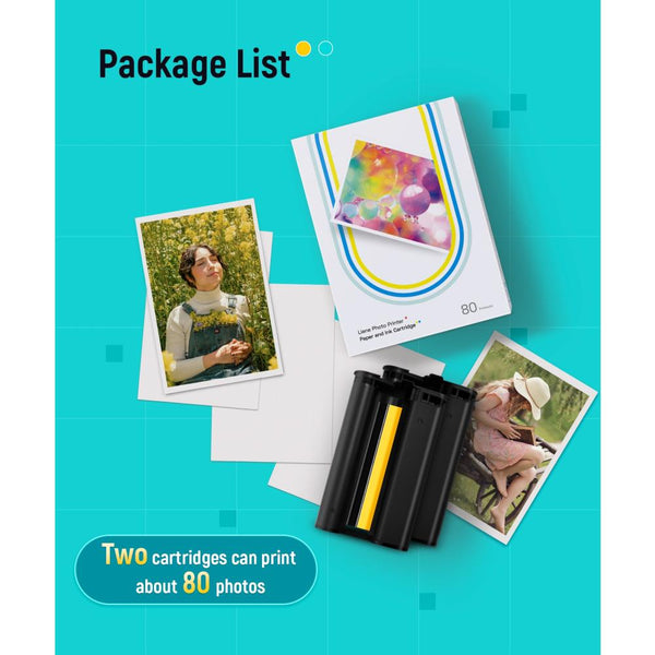 Liene Amber M100/M200 4"x 6" Photo Paper 80 Sheets & 2 Ink Cartridges