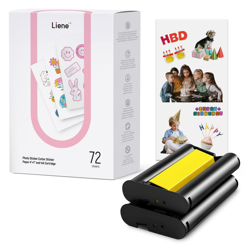 Liene Photo Sticker Cutter Paper 4"x 7" W/Ink Cartridge 72 Sheets